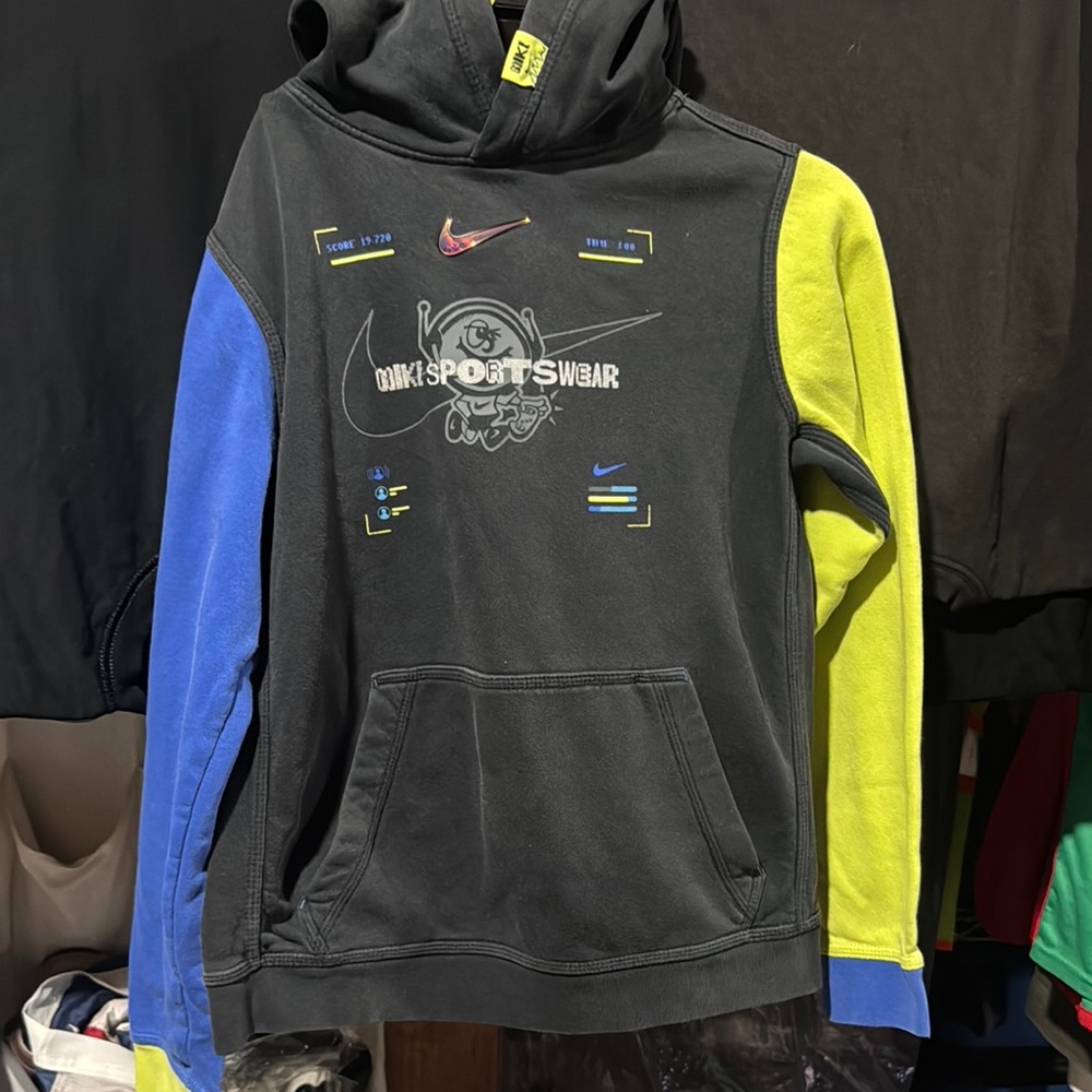 Nike Sportswear Hoodie with Blue and Yellow Sleeves